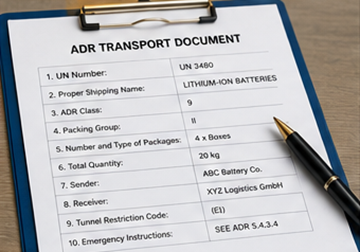 ADR-transportdokumenter og papirarbejde til forsendelser med litiumbatterier