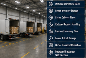Effektiv cross-docking-logistikoperation, der reducerer lageropbevaring og transportomkostninger