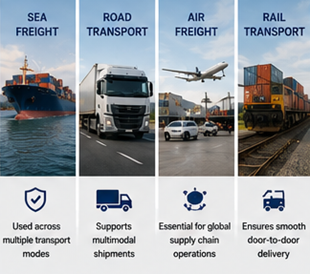 Sø-, vej-, luft- og jernbanetransport med konnossementer i shippingdokumentationen