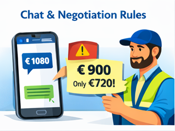 Transportør bruger mobilapp til at forhandle transportpris i chat og viser korrekt og forkert beregning af provision
