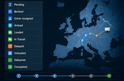 Forsendelsesstatusser vist i software til logistik og transport