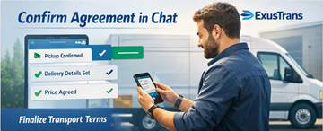 Privatperson bekræfter transporttilbud og drøfter detaljer med transportør i chat
