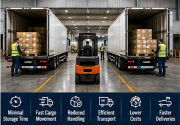 Cross-docking-lager, der overfører paller direkte mellem lastbiler