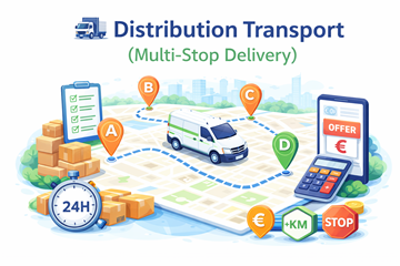 Distributionstransport med flere leveringsstop på én rute, der viser logistik med flere stop og fleksibel prissætning