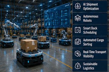 Fremtidig automatiseret cross-docking-facilitet med robotik, AI og smart logistikteknologi