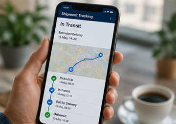 Kunde bruger mobilapp til forsendelsessporing med live leveringsopdateringer og notifikationer