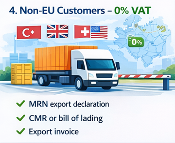 International transport uden for Den Europæiske Union, der viser 0 procent moms for erhvervskunder