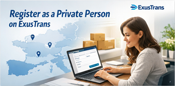 Registreringsformular for privatperson på ExusTrans med personlige oplysninger og e-mail-aktivering