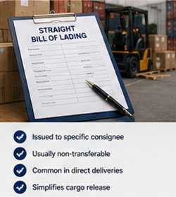 Straight Bill of Lading-dokument brugt til direkte levering af gods