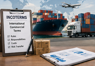 Internationale handelsoperationer med shippingcontainere, transportdokumenter og koordinering af global logistik