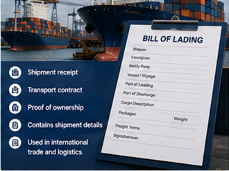 Konnossement som shippingdokument med containere og logistikoperationer